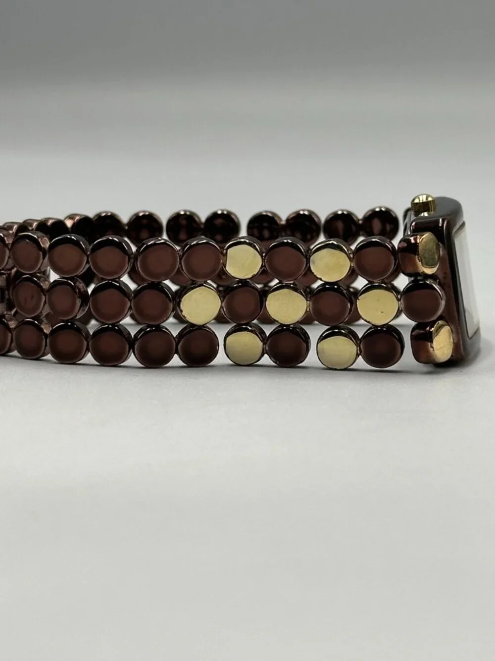 3/$30 Valletta Watch Women Gold Brown Two Tone Circle Link Band Rectangle